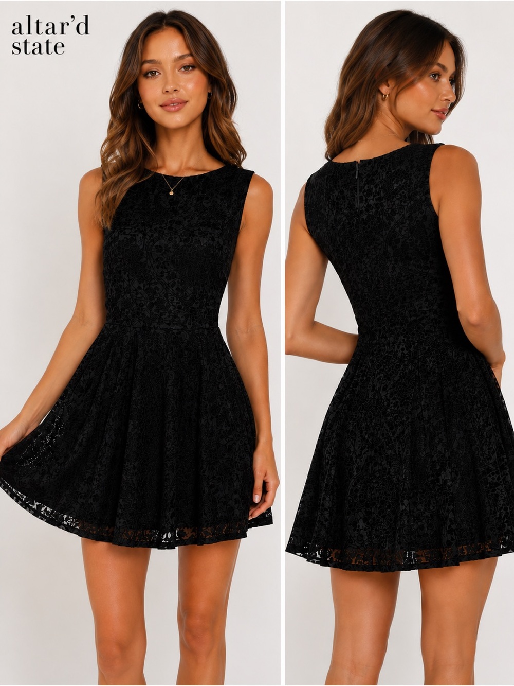 Altar’d State Black Lace Fit & Flare Mini Dress Whimsy Goth Fully Lined XS